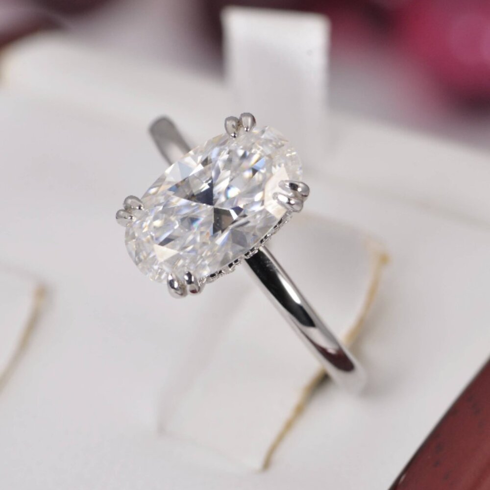 Certified Moissanite 4.8ct Oval Cut Engagement Ring 925 Sterling Silver